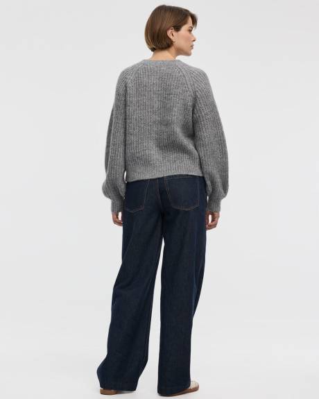 Cardigan &agrave; manches longues bouffantes et col rond