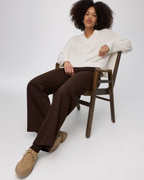 Pantalon en denim &agrave; jambe large et taille mi-haute - Long