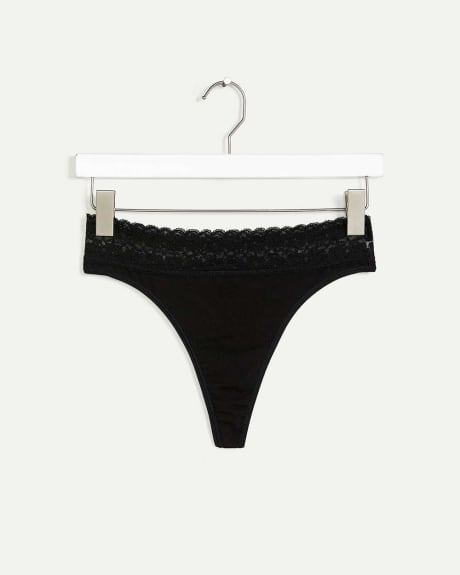 Cotton Tanga Panties with Lace Waistband - R Line