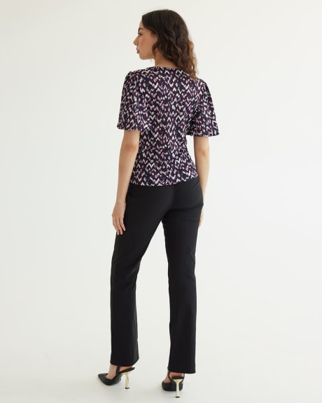 Short-Flutter Sleeves Tee with Shirring