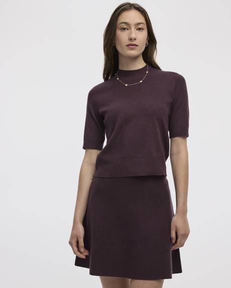 Elbow-Sleeve Mock-Neck Top