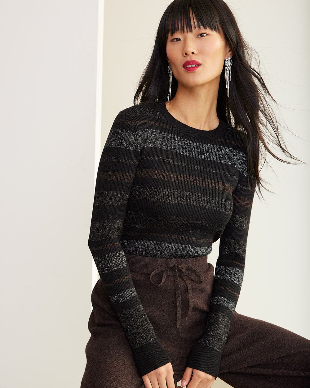 Long-Sleeve Crew-Neck Pullover with Lurex