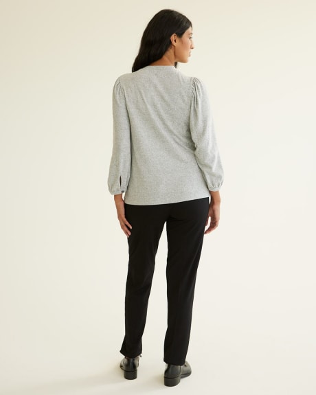 Mock-Neck Top with 3/4 Puffy Sleeves