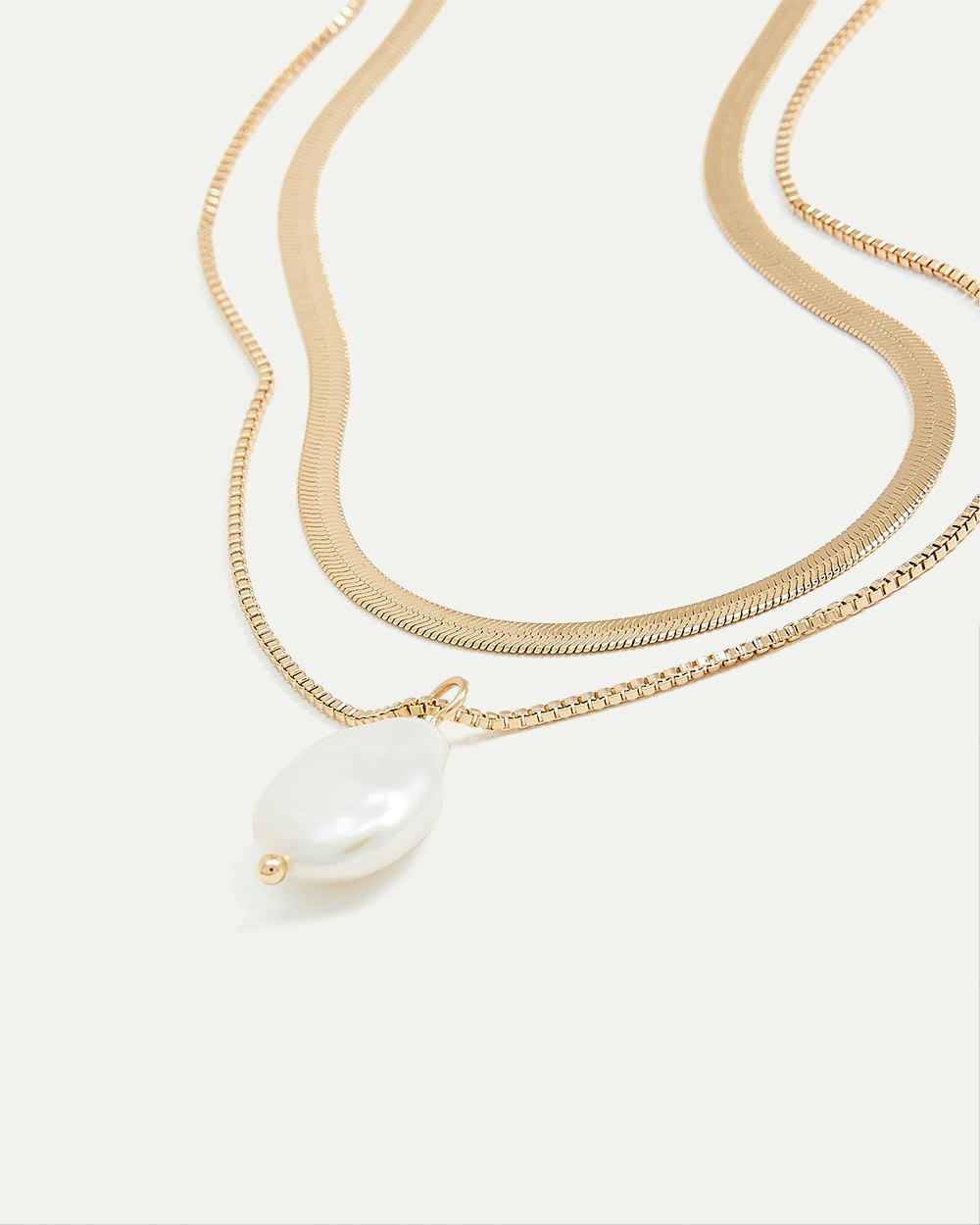 Double-Chain Necklace with Pearl Pendant