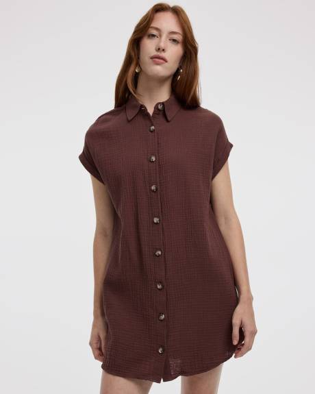 Robe à boutonner à manches courtes et col chemisier