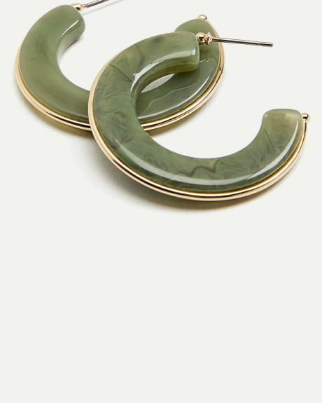 Green Hoop Earrings with Gold Wire
