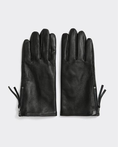 Leather Gloves with Zipped Cuffs