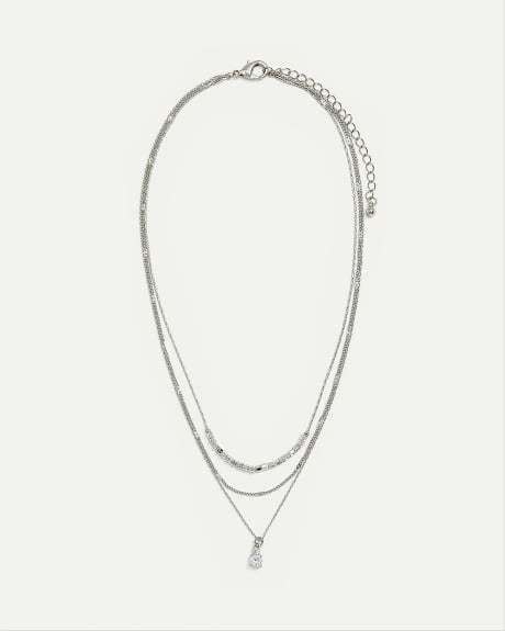 Delicate Three-Chain Necklace with Rhinestone Pendant