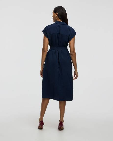 Short-Sleeve Buttoned-Down Midi Dress with Tailored Collar