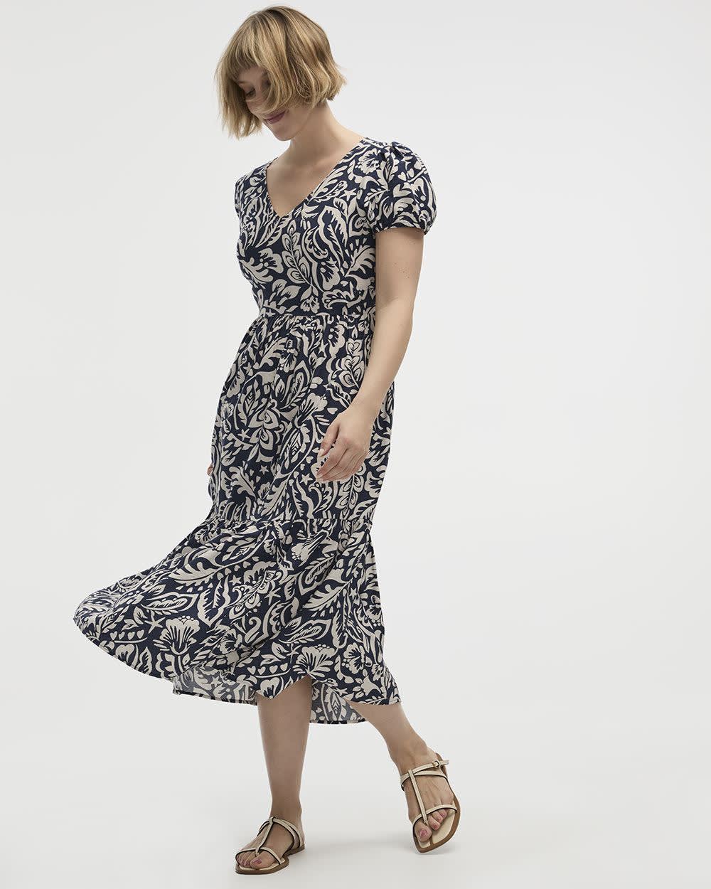 Short-Sleeve V-Neck Dress