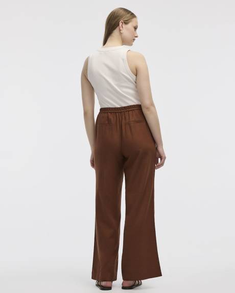 Pantalon en m&eacute;lange de lin &agrave; jambe large et taille haute - Petite