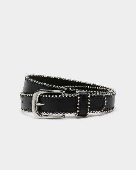 Faux Leather Belt with Silver Beads