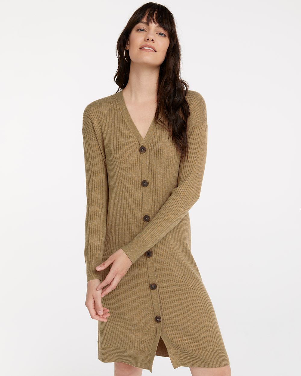 Buttoned-Down Ribbed Sweater Dress