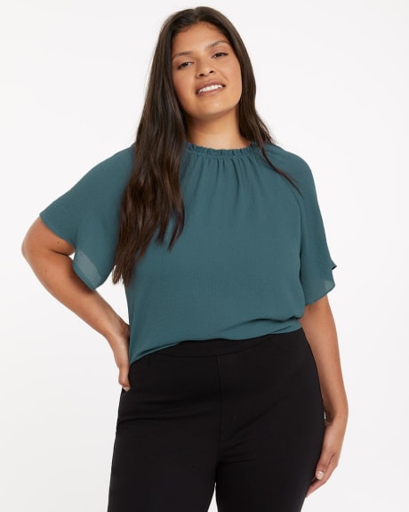 Solid Mock-Neck Blouse with Flutter Sleeves