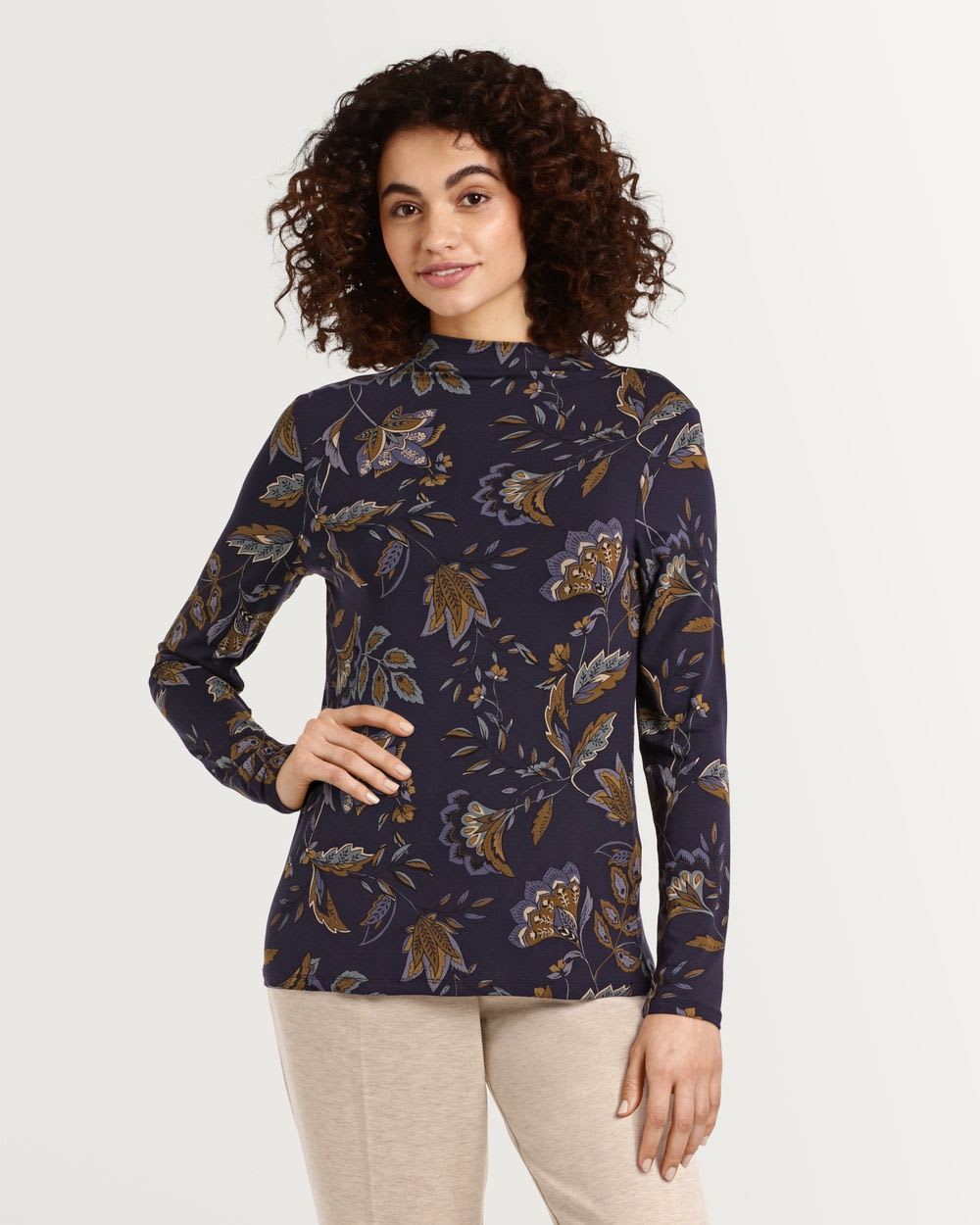 Printed Funnel Neck Pullover