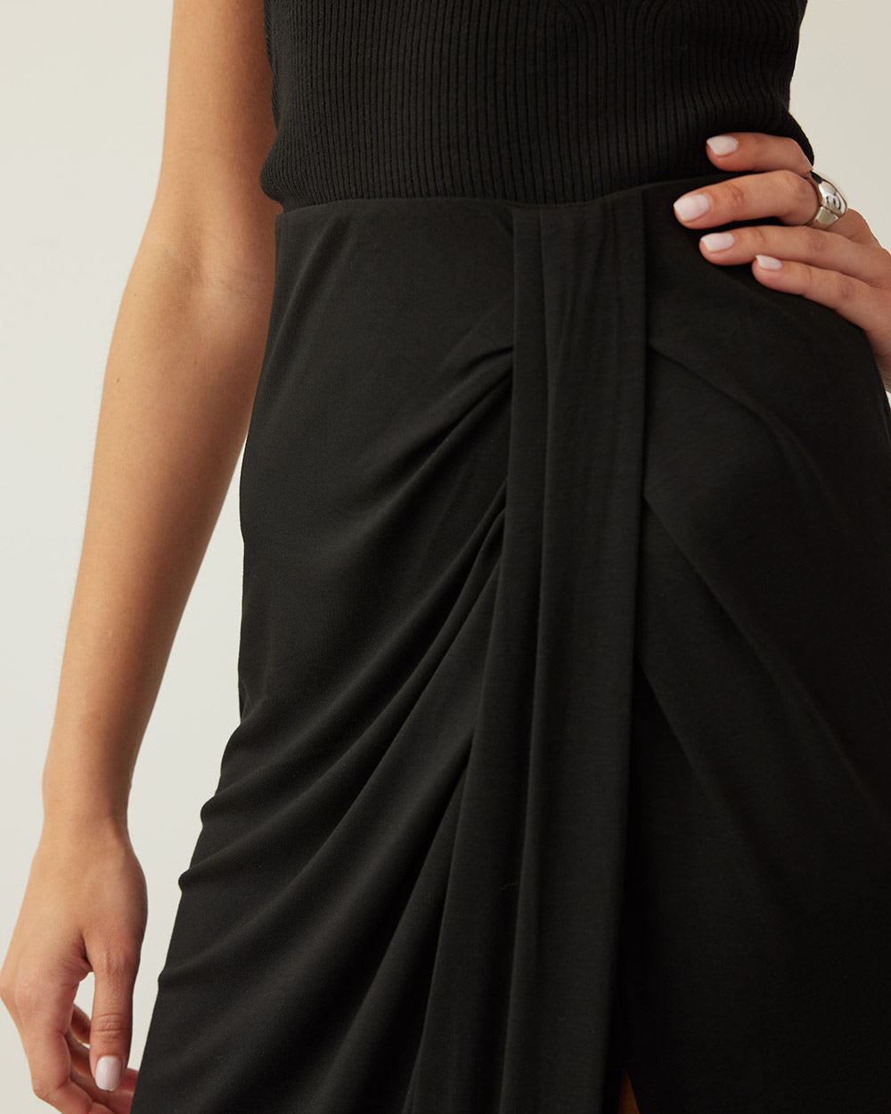 Jersey Midi Skirt with Knot Detail