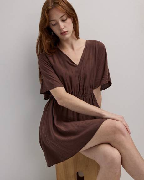 Short-Sleeve V-Neck Mini Dress