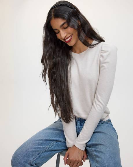 Long-Puffy-Sleeve Scoop-Neck Top