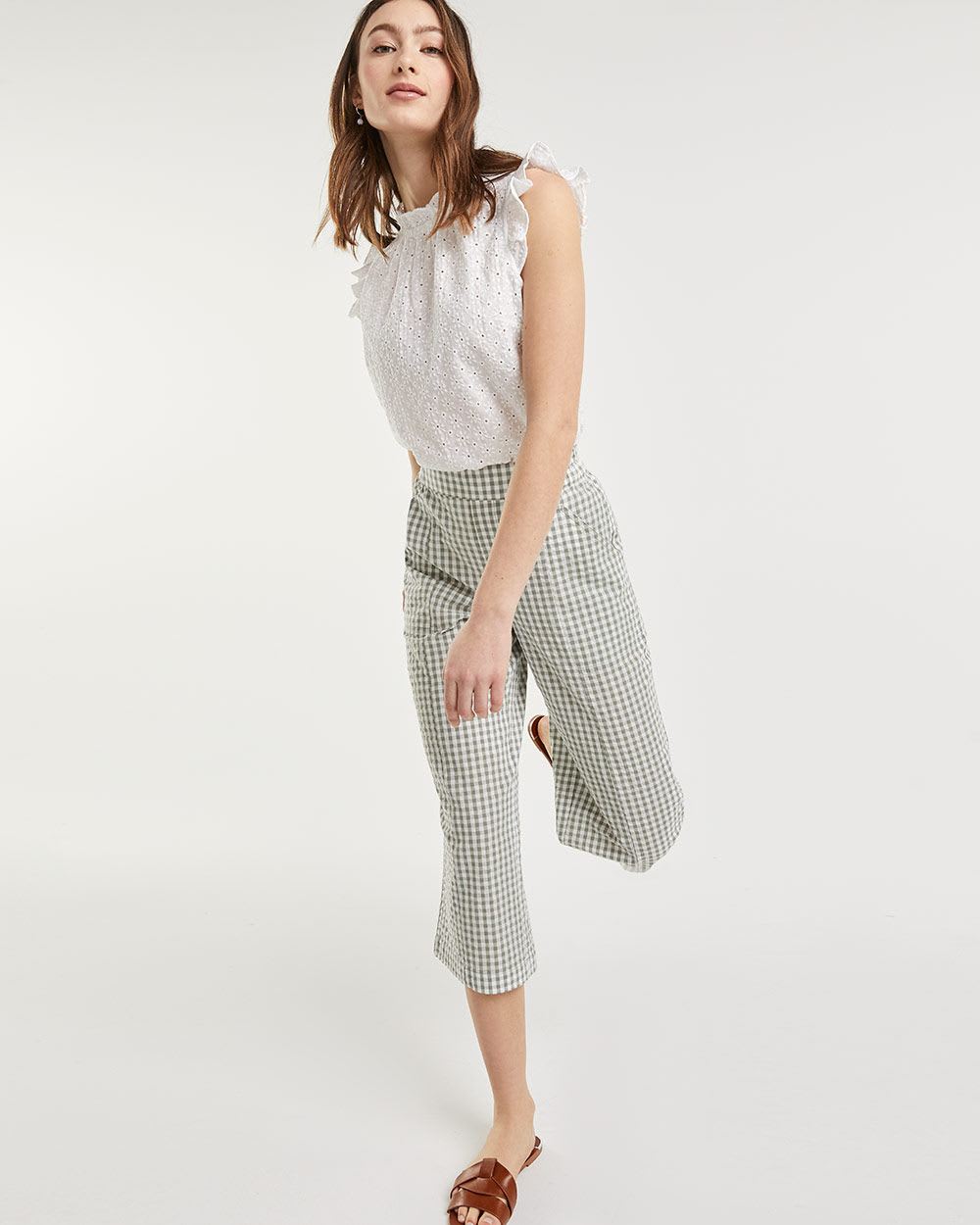 Wide Leg Cropped Gingham Pant