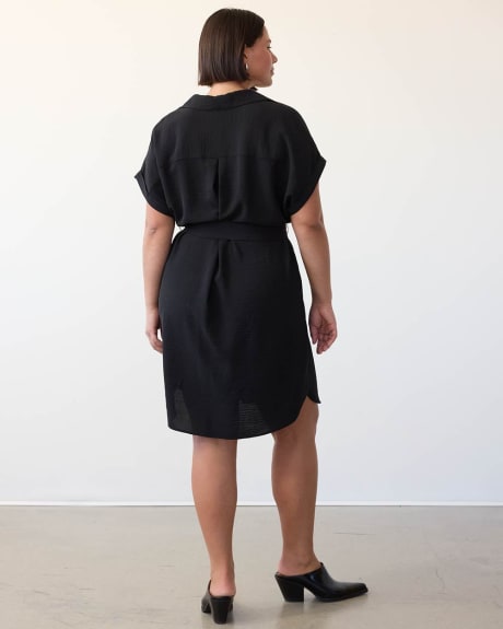 Short-Sleeve Shift Dress with Johnny Collar