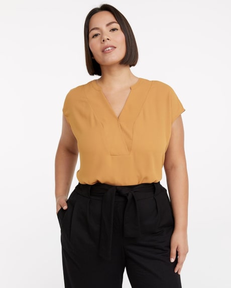 Solid Split-Neck Blouse with Extended Sleeves