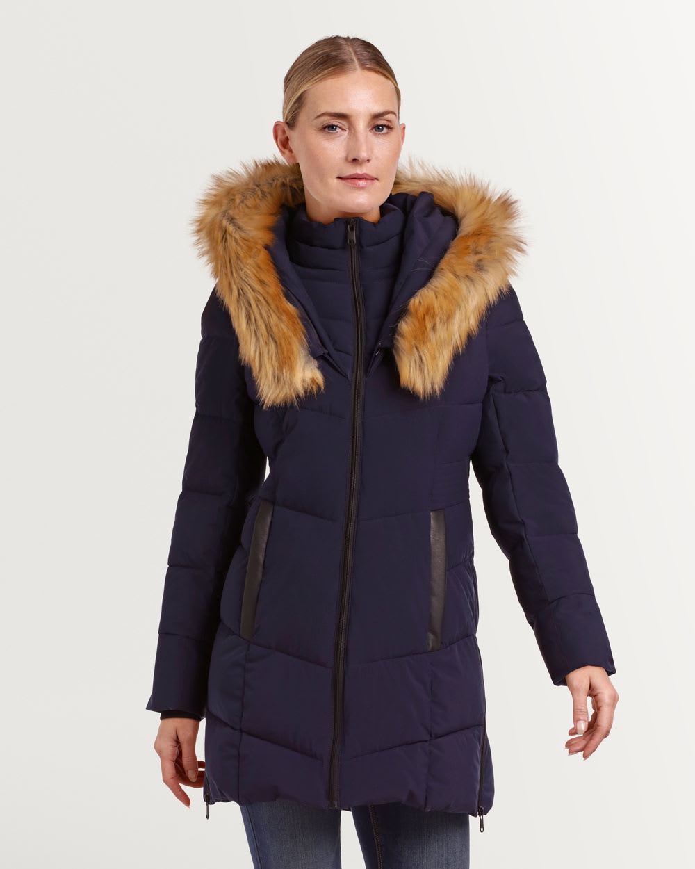 Quilted Coat with Faux Fur Collar