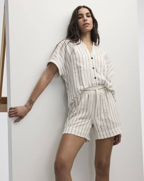 Short rayé en mélange de lin avec cordon de serrage