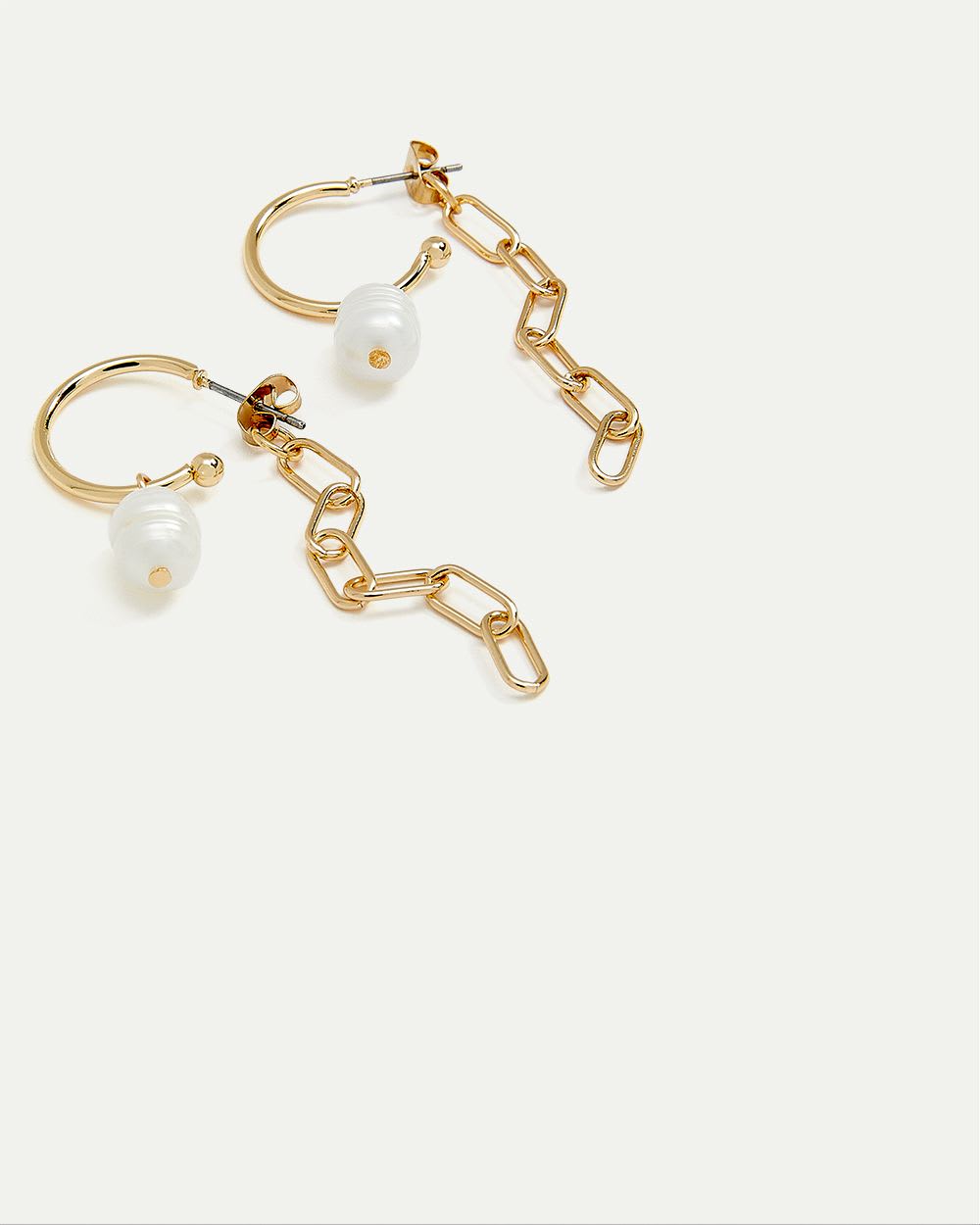 Hoops with Pearl and Chain Pendant