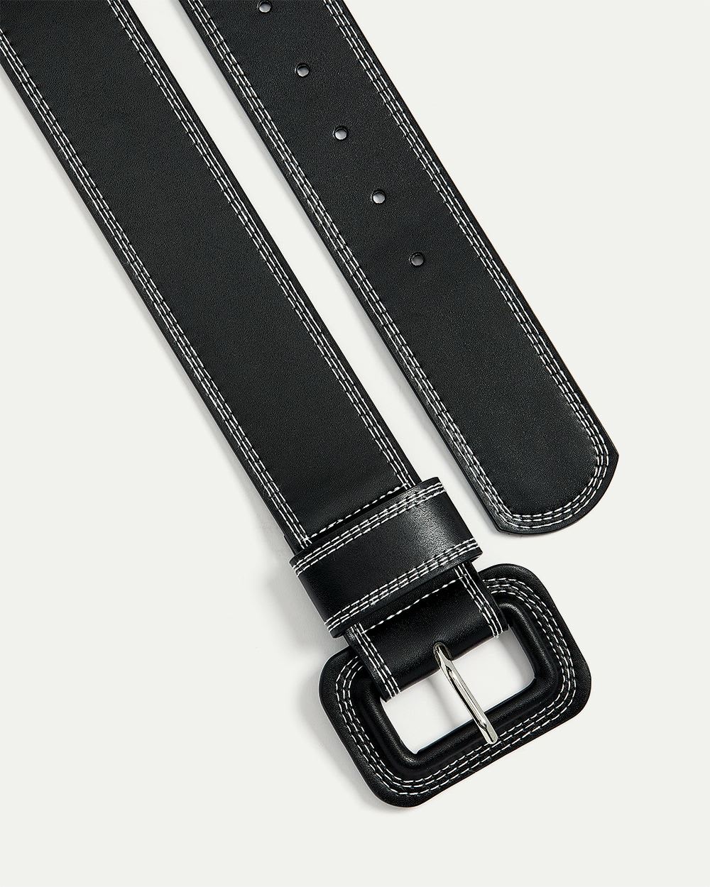 Black Faux Leather Belt with Large Squared Buckle