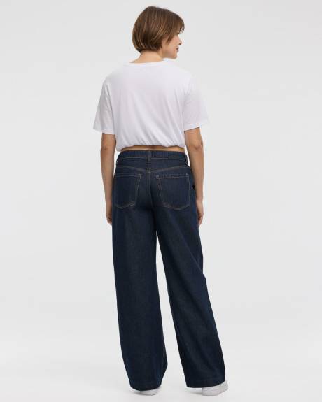 Pantalon en denim à jambe large et taille mi-haute - Long