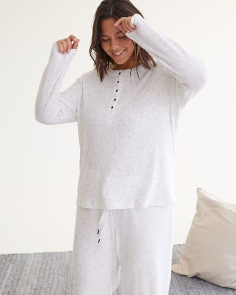 Rib Knit Henley Pyjama Top, R Line