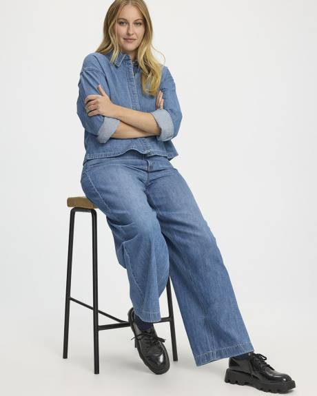 Jean &agrave; jambe large et taille haute - Coupe Courbes