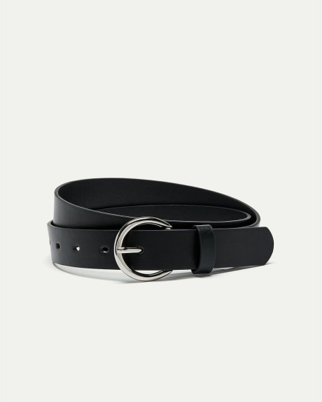 Black Faux Leather Belt with Rounded Buckle