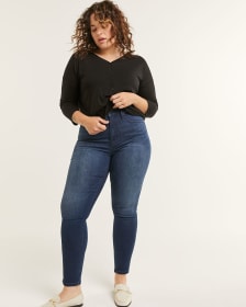 Curvy jean skinny taille très haute à délavé foncé
