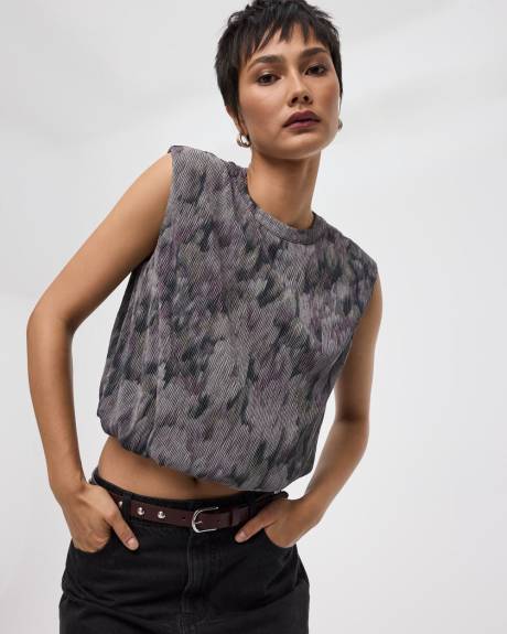Crew-Neck Plissé-Knit Tank