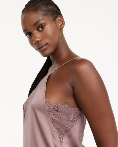 V-Neck Satin Nightie with Lace