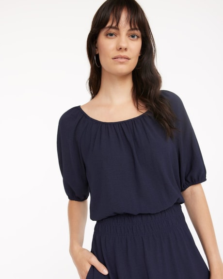 Fit and Flare Midi Dress with Short Puffy Sleeves, Connected Apparel