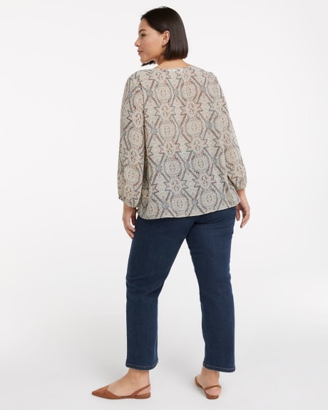 Split-Neck Blouse with Pintuck Details