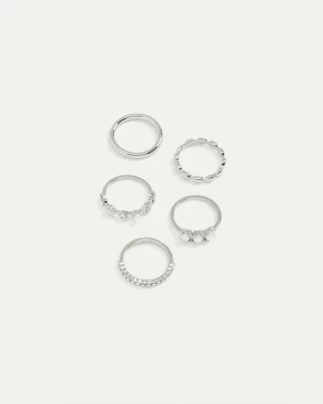 Rings with Pearls and Rhinestones - Set of 5