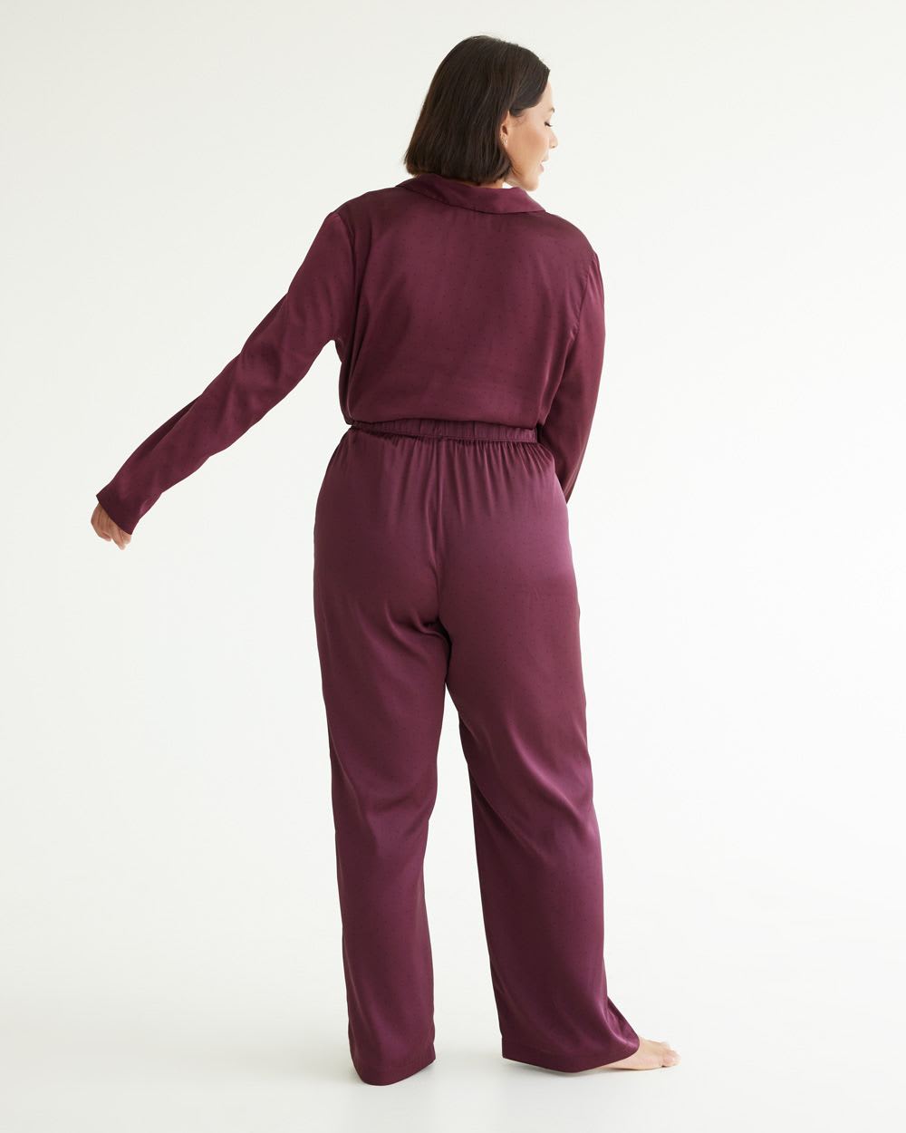 Long-Sleeve Top and Straight-Leg Pant Satin Pyjama Set, R Line