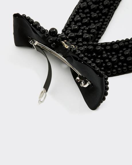 Bow Hair Clip with Black Beads