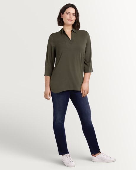 Long Sleeve Blouse with Johnny Collar