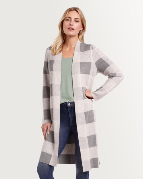 Plaid Open Cardigan with Long Sleeves