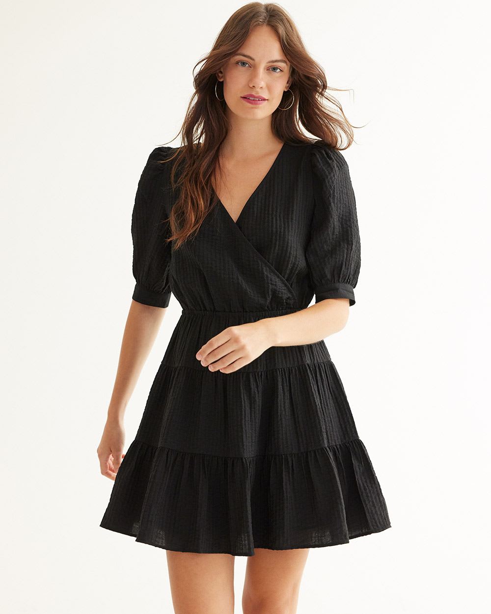 Short-Sleeve Wrap Dress with Lace-Up Details