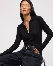 Long-Sleeve Polo Top