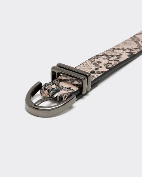 Faux-Leather Belt with Snakeskin Pattern