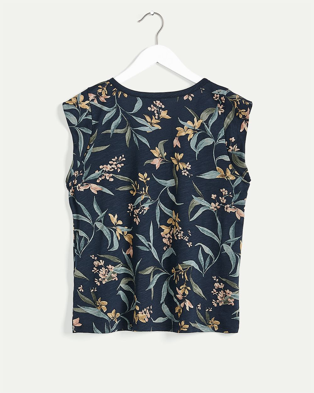 Cap Sleeve Printed Buttoned V-Neck Tee