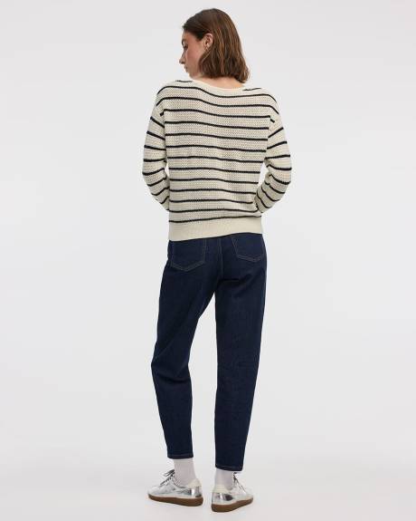 Striped Long-Sleeve Open-Stitch Pullover