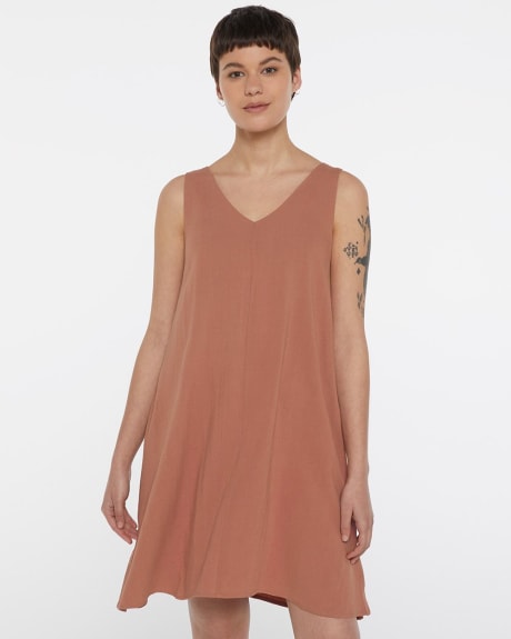 Linen-Blend Printed Swing Dress