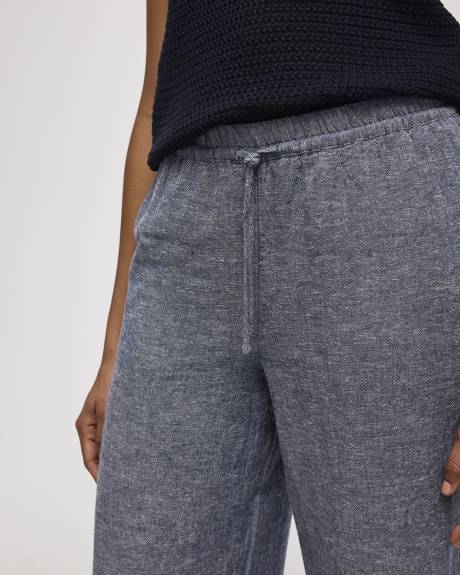 Pantalon en mélange de lin à jambe large et taille haute